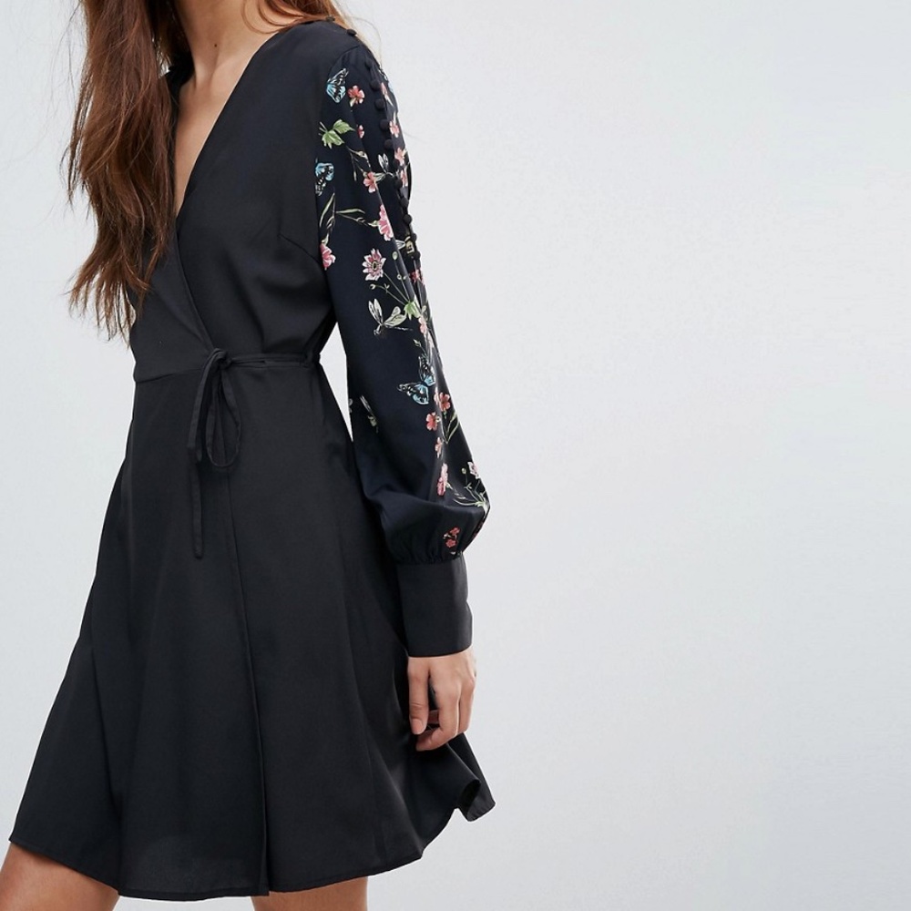 VERO MODA FLORAL PRINT SLEEVE WRAP DRESS S